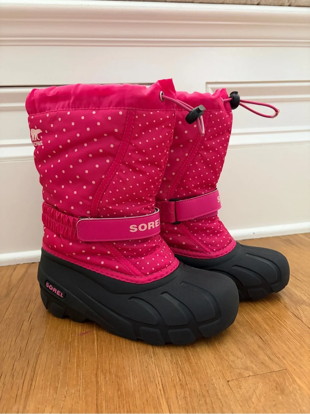 Sorel Flurry Pink Polka Dot Girls Winter Snow Boots Youth 3